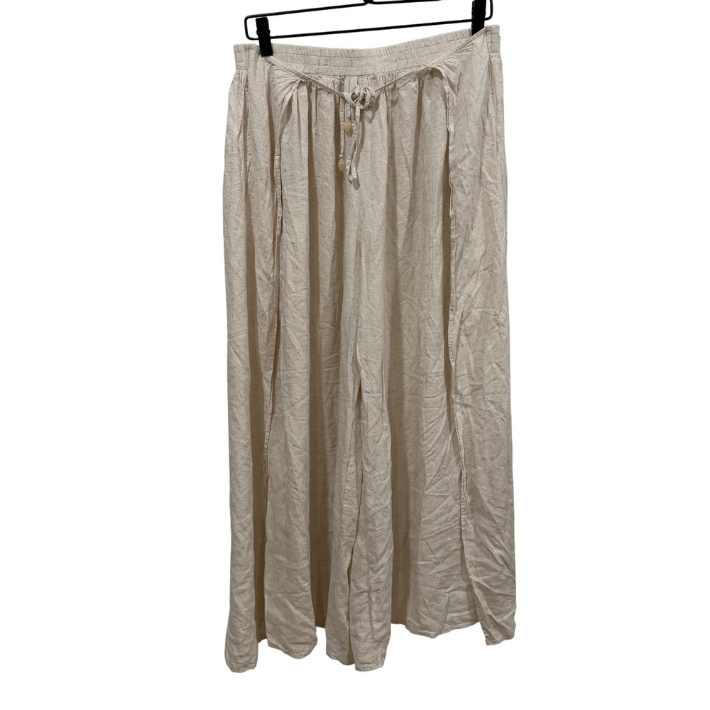 Mustard Seed Women Oatmeal Linen Blend Split Tulip Wide Leg Pants S22739 Large
